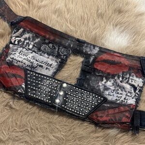 Studded Lip Print Top- Red & Black